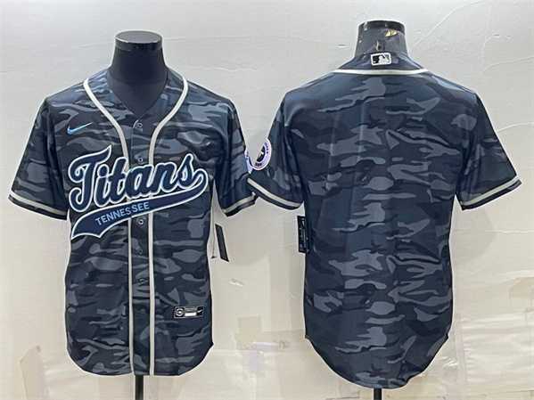 Mens Tennessee Titans Blank Gray Camo With Patch Cool Base Stitched Baseball Jersey